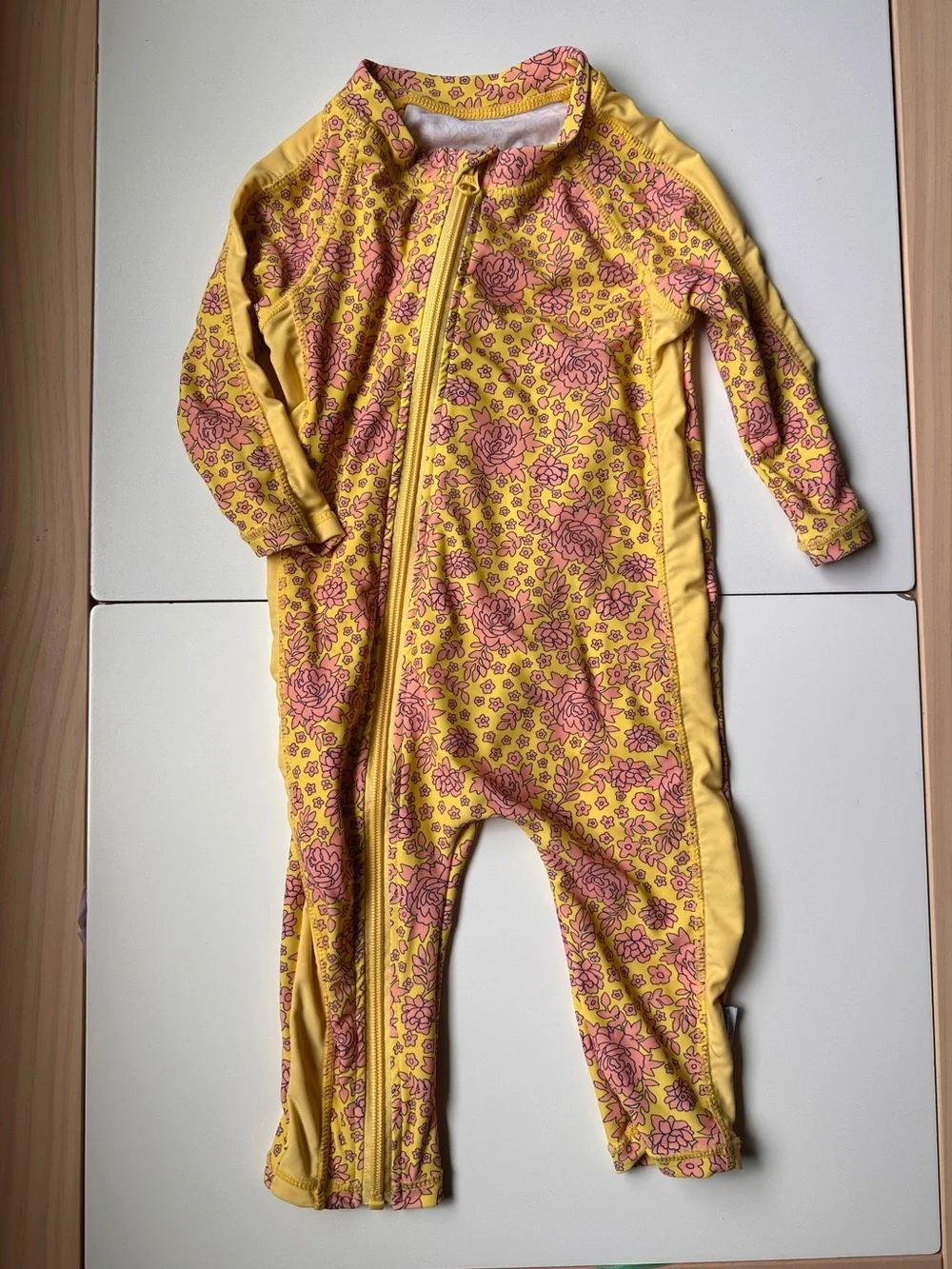 SwimZip Yellow Ditsy Floral Long Sleeve Sunsuit Romper UPF 50+ 12-18m